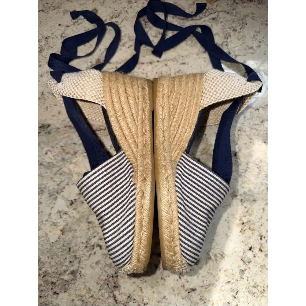 Viscata Spain $140 Striped Navy and White Escala Espadrille Lace-Up EU39 US8 EUC